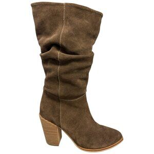 Crevo January Cocoa Suede Western Style Slouch Mid Calf Boot